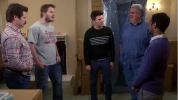 Michael Bastian  Five Stripe Sweater in Deep Forest worn by Ben Wyatt (Adam Scott) in Parks and Recreation (S06E13)