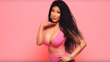 Versace Pink Medusa Sports Bra worn by Nicki Minaj in Wobble Up music video feat. Nicki Minaj, G-Eazy