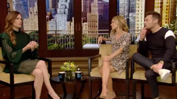 Jason Wu Mock-Neck Blouson-Sleeve Silk Crinkle worn by Hilary Swank On LIVE with Kelly and Ryan May 27,2019