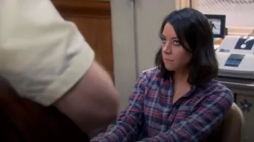 April 77 Blue Checked Long Sleeve Shirt worn by April Ludgate (Aubrey Plaza) in Parks and Recreation (S06E18)