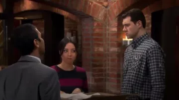 French Connection  Bambi striped sweater worn by April Ludgate (Aubrey Plaza) in Parks and Recreation (S06E21)