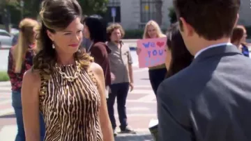 MICHAEL Michael Kors Studded Mix Print Maxi Dress worn by Joan Allen in Parks and Recreation (S07E02)