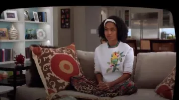 Maje Tibio Neoprene Sweatshirt worn by Zoey Johnson (Yara Shahidi) in grown-ish (S01E05)