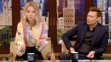 Black Pleated Godet Skirt worn by Kelly Ripa on E! News  June 4, 2019