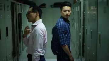 The blue shirt plaid worn by Hong-Chi Lee in the Face the night