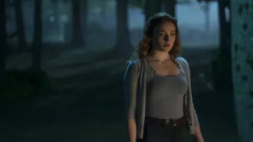 Grey Cardigan worn by Jean Grey / Phoenix (Sophie Turner) in Dark Phoenix