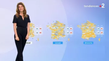 El traje pantalón con malla de Chloé Nabédian en Météo de France 2 del 09/06/2019