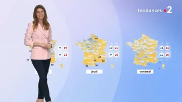 La Veste blazer à double boutonnage rose de Chloé Nabédian dans Météo de France 2 du 10/06/2019