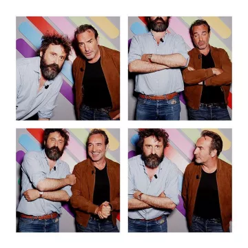 La veste bomber en daim portée par Jean Dujardin sur le plateau de quotidien sur TMC le 10 juin 2019