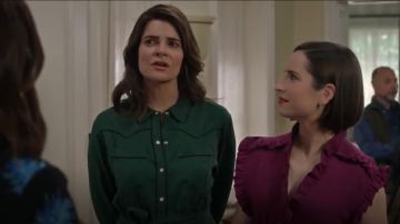 Vert Éperon de Soie Jacquard à Manches Longues Chemisier porté par Heather (Betsy Brandt) dans la Vie en Morceaux (à l'Season04 Episode07)