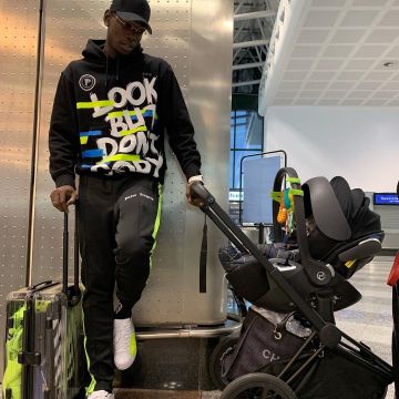 The tracksuit pants Palm Angels worn by Paul Pogba on his account Instagram @paulpogba