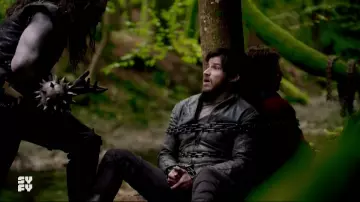 Black leather jacket worn by Seg-El (Cameron Cuffe) as seen in Krypton (S02E02)