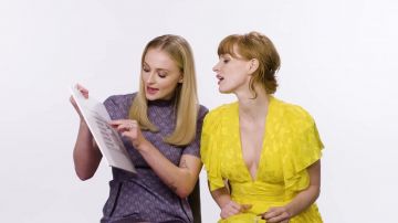 The yellow dress worn by Jessica Chastain in the video Sophie Turner & Jessica Chastain Answer the Web's Most Searched Questions by WIRED