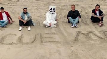 White t-shirt worn by Marshmello as seen in his official music video Rescue Me ft. A Day To Remember