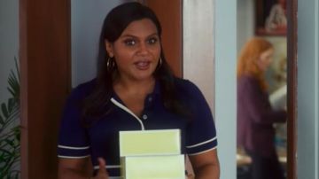 Large gold hoop earrings worn by Molly Patel (Mindy Kaling) as seen in Late Night