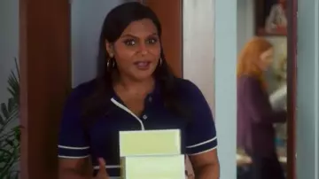 Large gold hoop earrings worn by Molly Patel (Mindy Kaling) as seen in Late Night