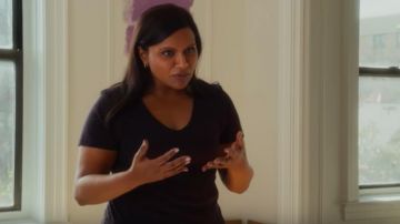 Black V Neck t-shirt worn by Molly Patel (Mindy Kaling) as seen in Late Night