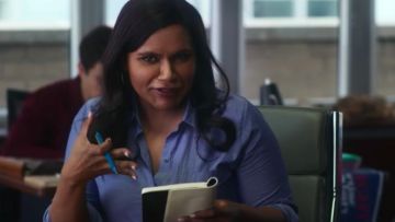 Blue shirt with button worn by Molly Patel (Mindy Kaling) in Late Night