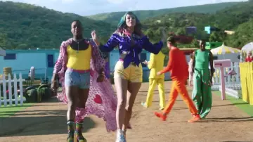 Marina Hoermanseder Purple "cow boy" shirt with stars pins and beige shoulders worn by Taylor Swift as seen in her You Need To Calm Down music video