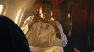 White pants worn by Wiz Khalifa as seen in One Thought Away music video by Asher Angel