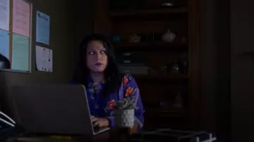 Balenciaga Floral-print silk-crepon wrap top worn by Gillian (Aneesh Sheth) in Marvel's Jessica Jones (Season 03 Episode 10)