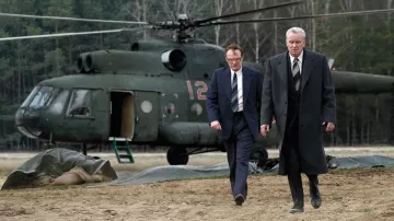 Boris Shcherbina's (Stellan Skarsgård) long grey overcoat as seen in Chernobyl Season 01 Episode 02