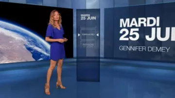 La combinaison short bleue de Gennifer Demey dans la Météo de M6