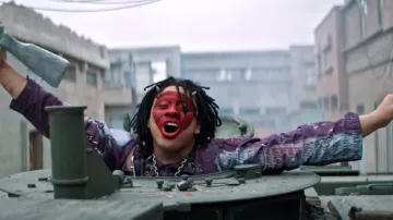 Purple patterned jacket worn by Trippie Redd as seen in his Under Enemy Arms music video