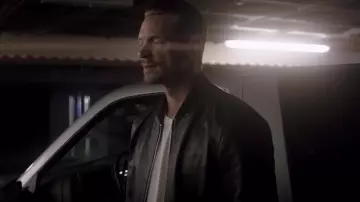 Leather Bomber Jacket Black worn by Pete Koslow (Joel Kinnaman) as seen in The Informer