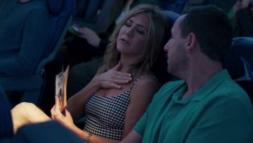 The top plaid worn by Audrey Spitz (Jennifer Aniston) in Murder Mystery