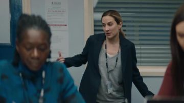 Grey v-neck short sleeve t-shirt worn by DS Lisa Armstrong (Morven Christie) in The Bay (Season 1)