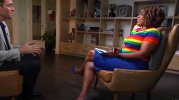 Michael Michael Kors Short Sleeve Rainbow Sweater worn by Gayle King on CBS This Morning June 26,2019