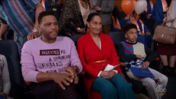 Maje Galaxy Coat Red worn by Rainbow Johnson (Tracee Ellis Ross) in black-ish (S04E22)