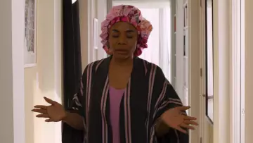 Pink floral satin bonnet worn by Jordan Sanders (Regina Hall) as seen in Little