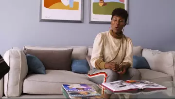 Side stripe check pants in gray worn by April Williams (Issa Rae) in Little