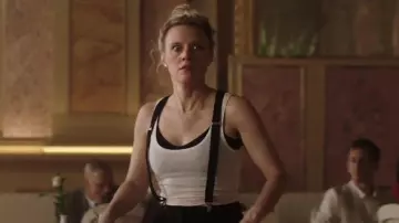 Black suspenders strap for pants worn by Morgan (Kate McKinnon) in The Spy Who Dumped Me