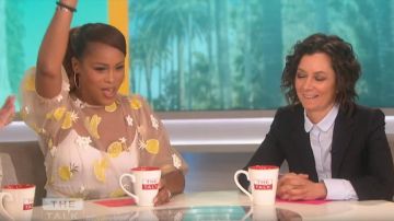 Topshop Fruit Floral Mesh Top worn by Eve Torres on The Talk June 27, 2019