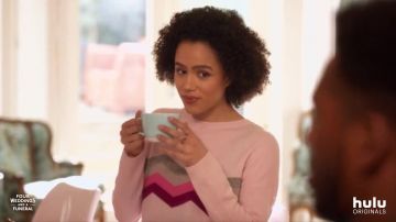 Wyse London Celine Zig Zag Cashmere Jumper worn by Maya (Nathalie Emmanuel) in Four Weddings and a Funeral (Season 01)