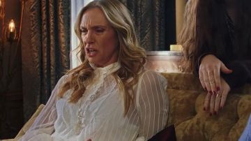 White Long Sleeve Blouse worn by Joni (Toni Collette) in Knives Out
