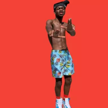 Fruit Printed Swim Shorts worn by Lil Nas X on his instagram account @Lilnasx