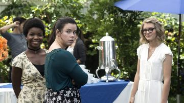 Cream Dress with Black Flowers Print worn by Davida (Christina Offley) as seen in The House