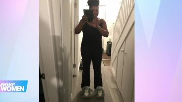 Zapatillas clásicas de piel de conejo usadas por una mujer en Loose Women Junio 2019