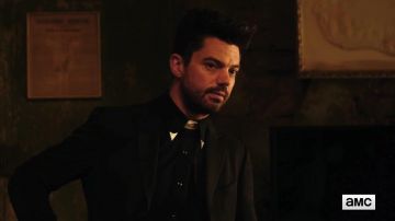 Black Slim Fit Suit worn by Jesse Custer (Dominic Cooper) in Preacher (S02)