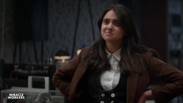 Brown Denim Jacket worn by Eliza (Geraldine Viswanathan) in Miracle Workers