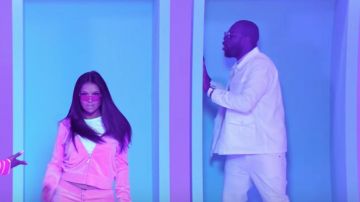 La veste en jean blanche portée par Gims dans SHIRIN DAVID feat. GIMS - On Off [Official Video]