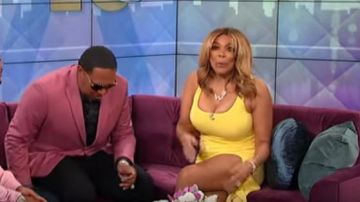 Nude Barre Caramel fishnet tights worn by Wendy Williams on The Wendy Williams Show JULY 9, 2019