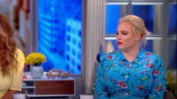 LK Bennett  Runa Silk Shirtdress in Turquoise worn by Meghan McCain on The View July 10,2019