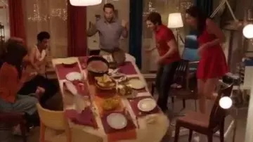 The red dress worn by Lulu (Phoebe Waller-Bridge) in Crashing (S01E01)