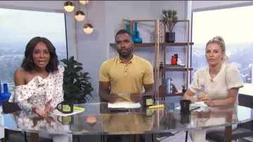 Self Portrait Polka Dot Ruffle One-Shoulder Satin Top worn by Zuri Hall on E! News July 10,2019