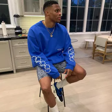 The pair of Nike Air Force 1 Off White Volt, worn by Russell Westbrook on a  post-Instagram